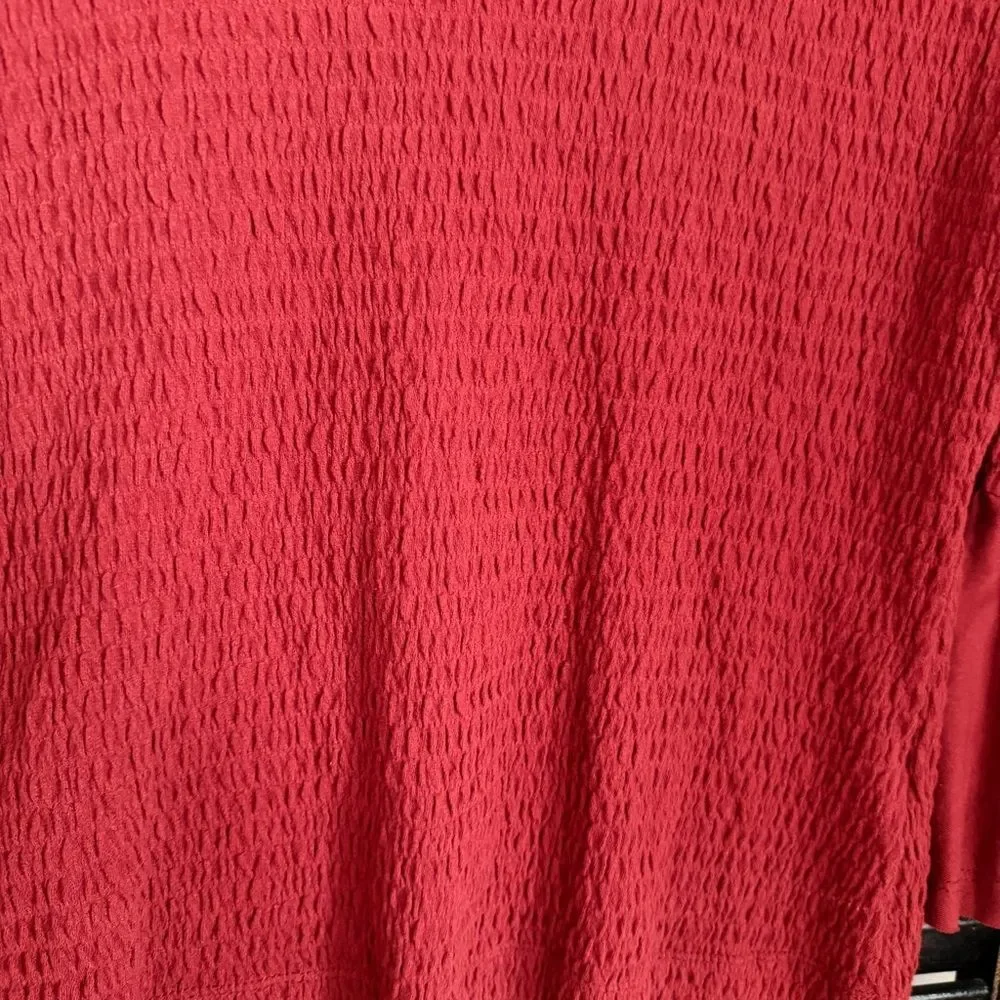 Anthropologie Rust Red Smocked Ruffle Bell Sleeve Top Size M Cotton Stretch